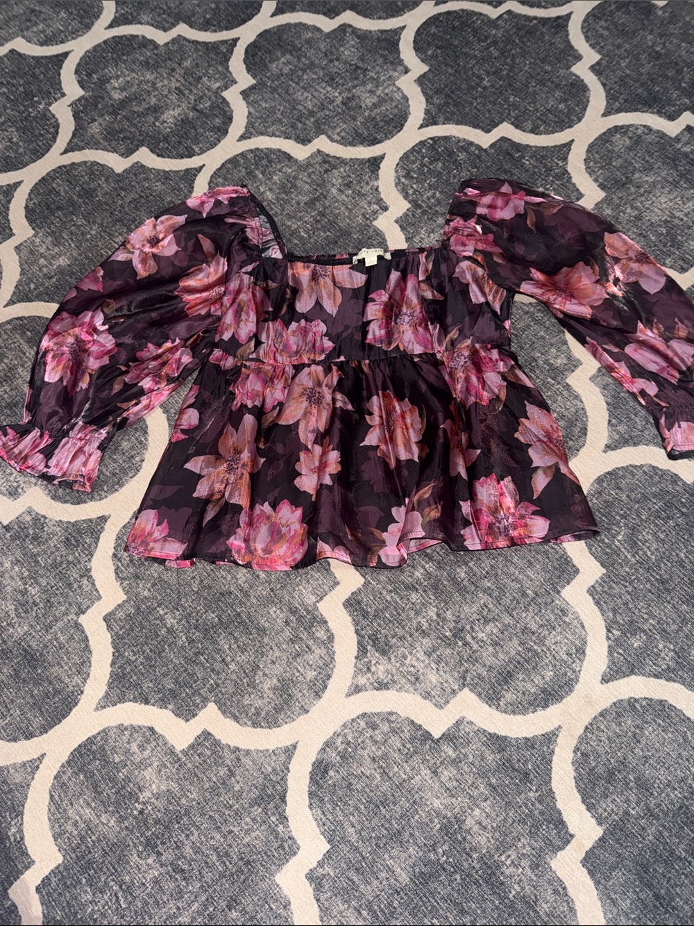 NWT Thirty Thirty Floral Babydoll Top Size L Square Neck Blouse
